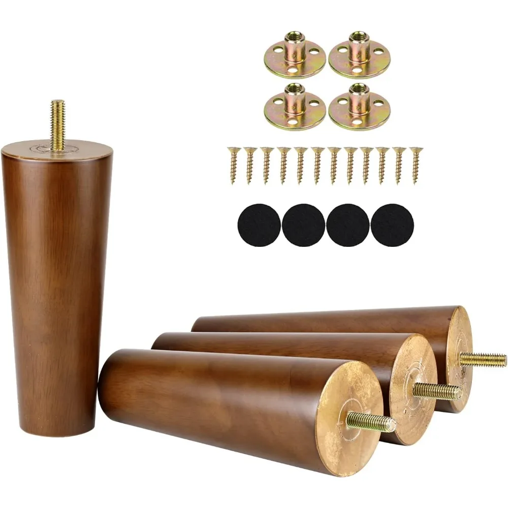 

6 Inch Wood Furniture Legs Set of 4 Replacement Feet for Cabinet Couch Chair Sofa Legs Mid Century Predrilled M8 Bolt w