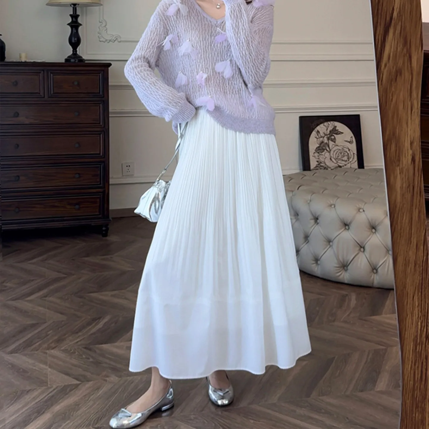 미야케 플리츠 2026 신상 봄 패션 플리츠 플리츠 하프바디 스커트 여성용 미디길이 A라인 플로팅 우산 스커트 플리츠