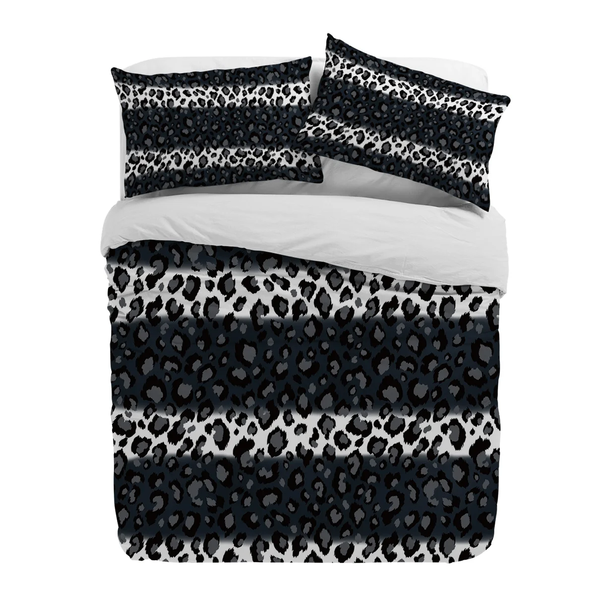 

Leopard Print Black White Striped Duvet Cover With Pillow Case Custom 3pcs Bedding Set Quilt Cover Double Bed Home Textile