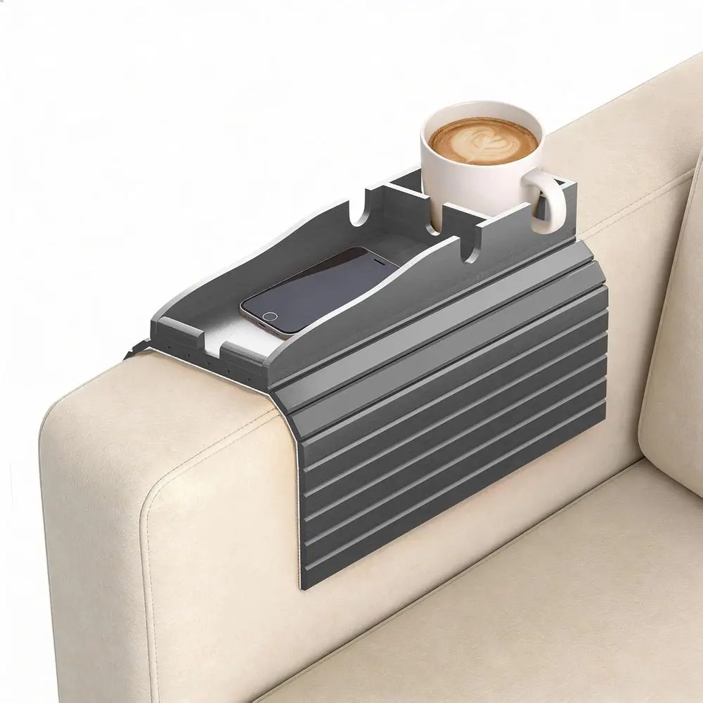 

Столик-подлокотник для дивана, поднос для дивана с съемным держателем для стаканов, 2-в-1 противоскользящий поднос-столик для дивана, бамбуковый складной столик для дивана