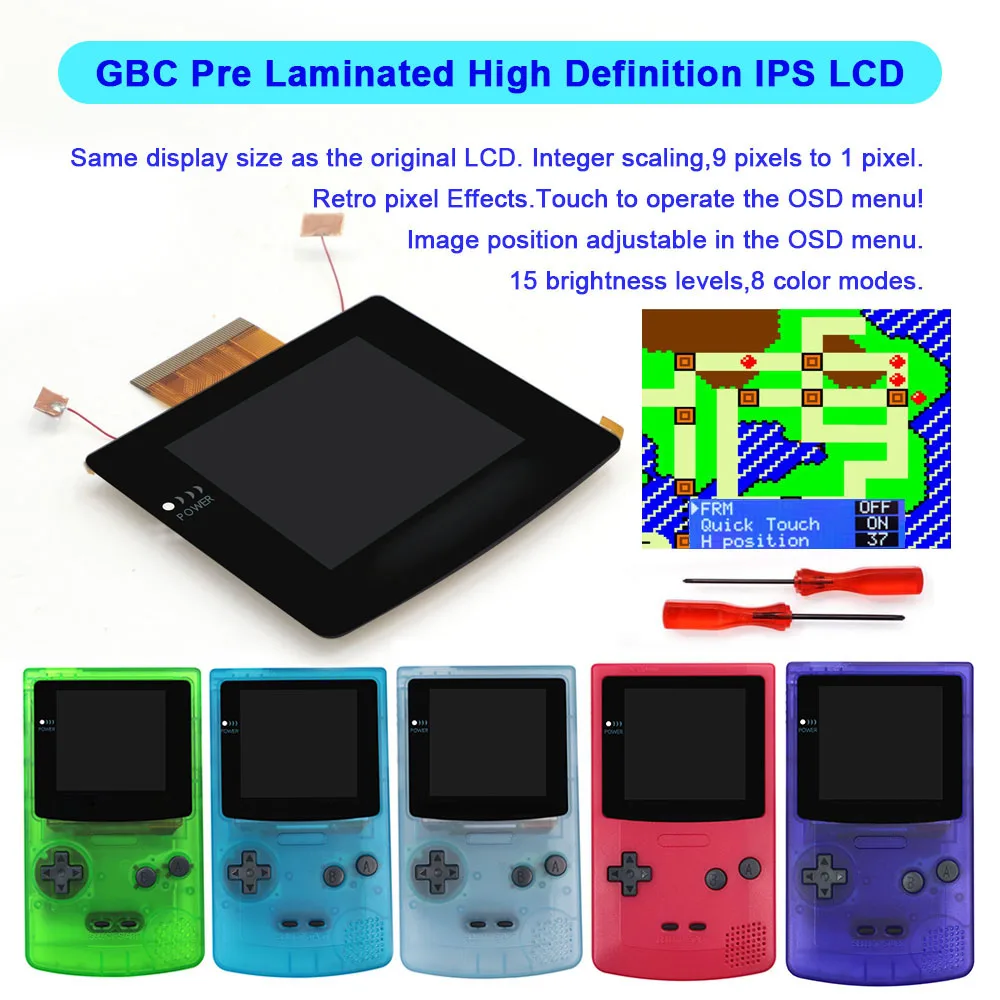 HISPEEDIDO 2.45 inch Easy to install GBC IPS Laminated LCD Screen HD high brightness Kits With Shell Housing For Gameboy Color