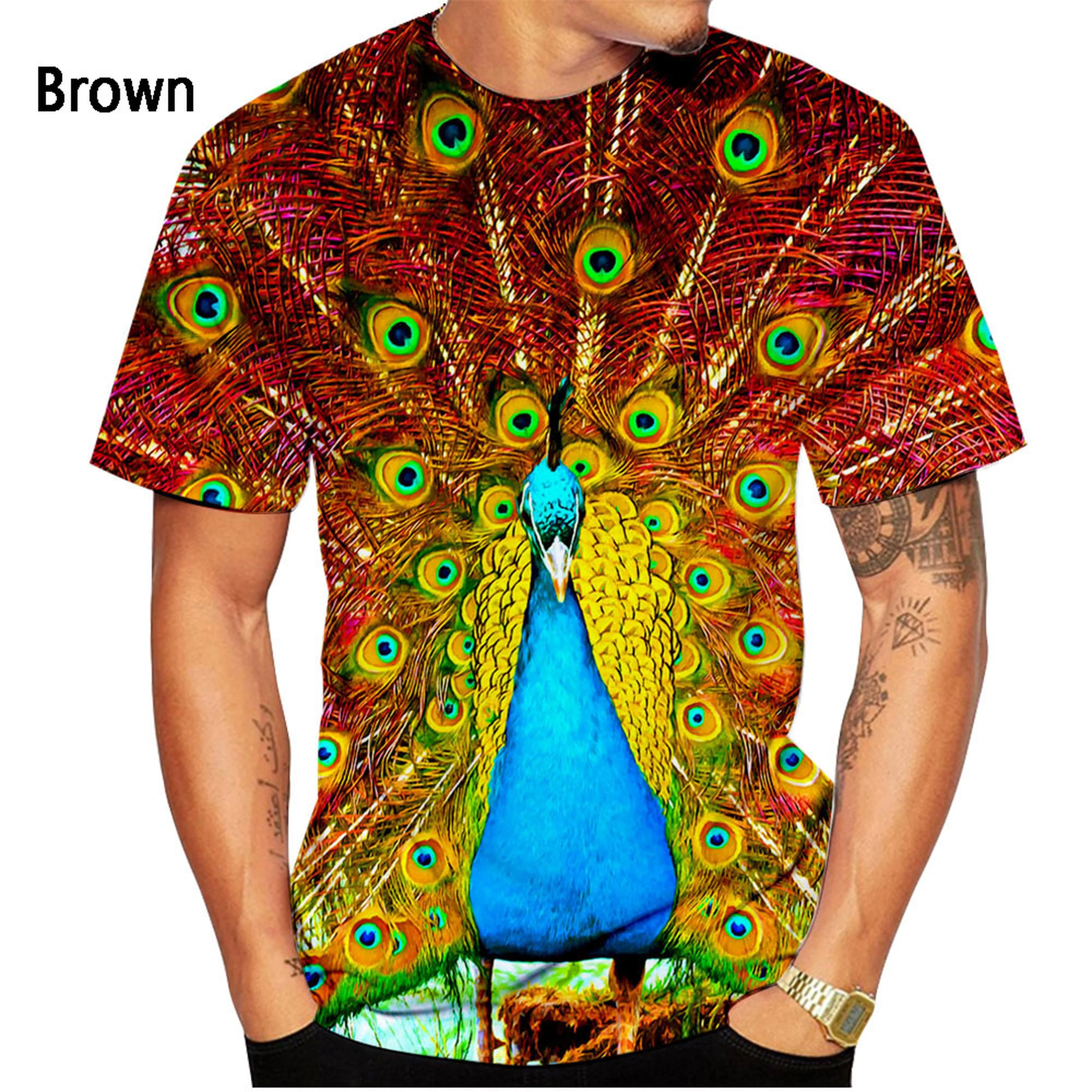 New Men's Fashion T-Shirt Peacock T-Shirt Summer Casual Short Sleeve 3D Printing T-Shirt