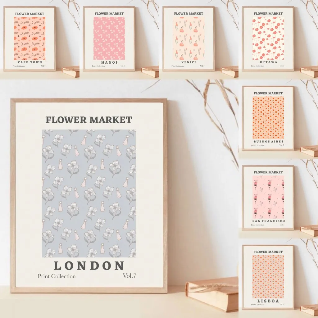 Modern Fashionable Cute Wall Art Poster Lovely Soft Tint Florals Prnts Flower Market Canvas Painting Living Room Home Decor