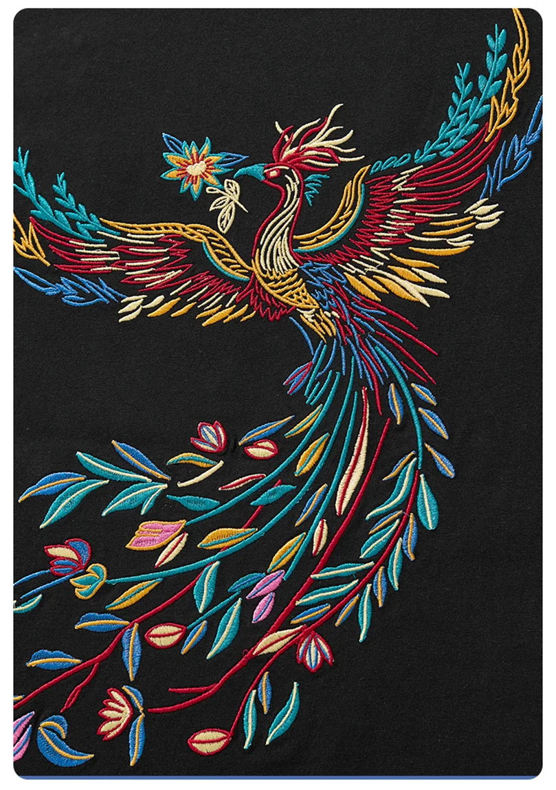 Summer New T-Shirt For Men Phoenix Embroidery 260G Heavyweight Pure Cotton Short-Sleeve Oversize Men'S Clothing D047A1