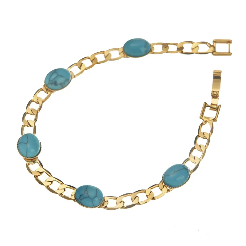 Pulsera de cadena de piedra azul Natural chapada en oro Para Hombre, joyería nupcial de lujo Para pareja