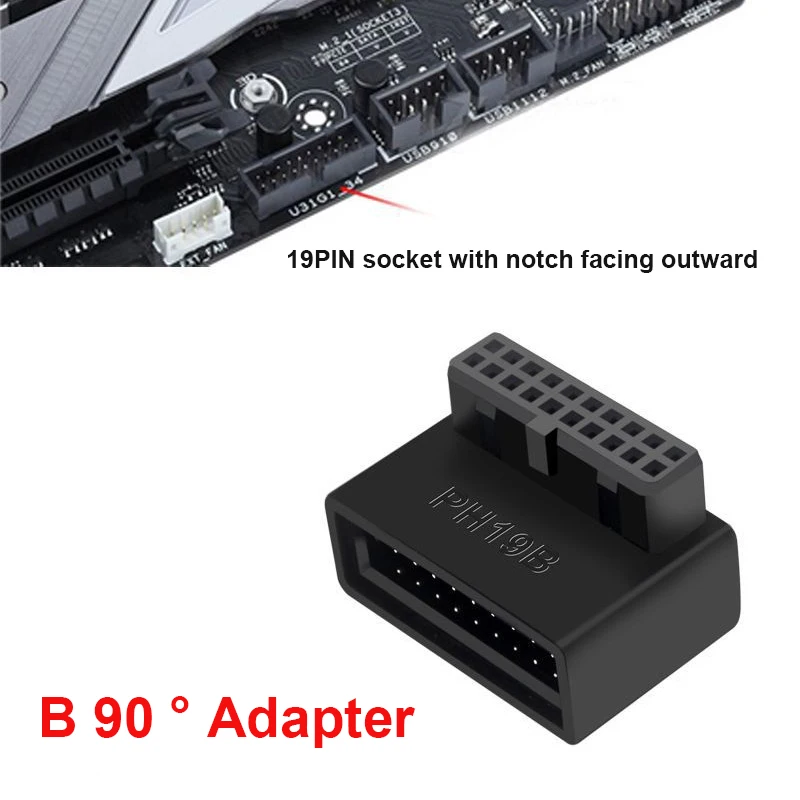 Adaptateur d'extension de carte mère d'ordinateur de bureau, prise USB 3.0, 19 broches, 20 broches, 90 encoche résistante, tête de convertisseur, connecteur