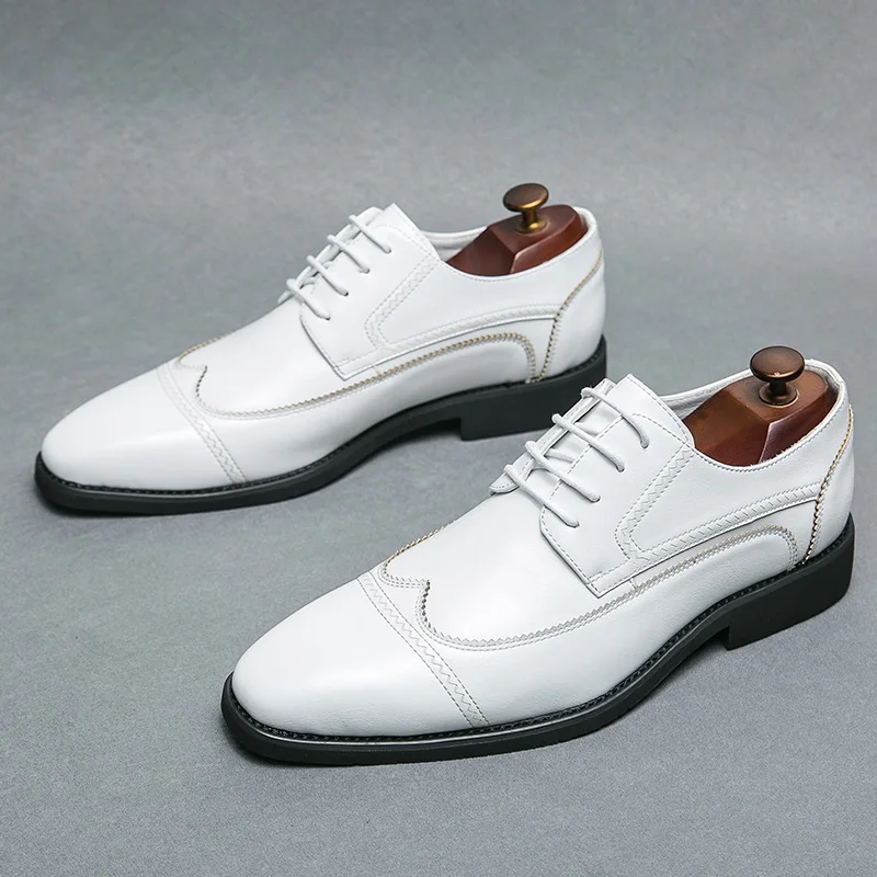 Zapatos de vestir Oxford hechos a mano de alta calidad para hombres, calzado de traje de cuero de vaca genuino, zapatos italianos formales de boda, zapatos casuales blancos