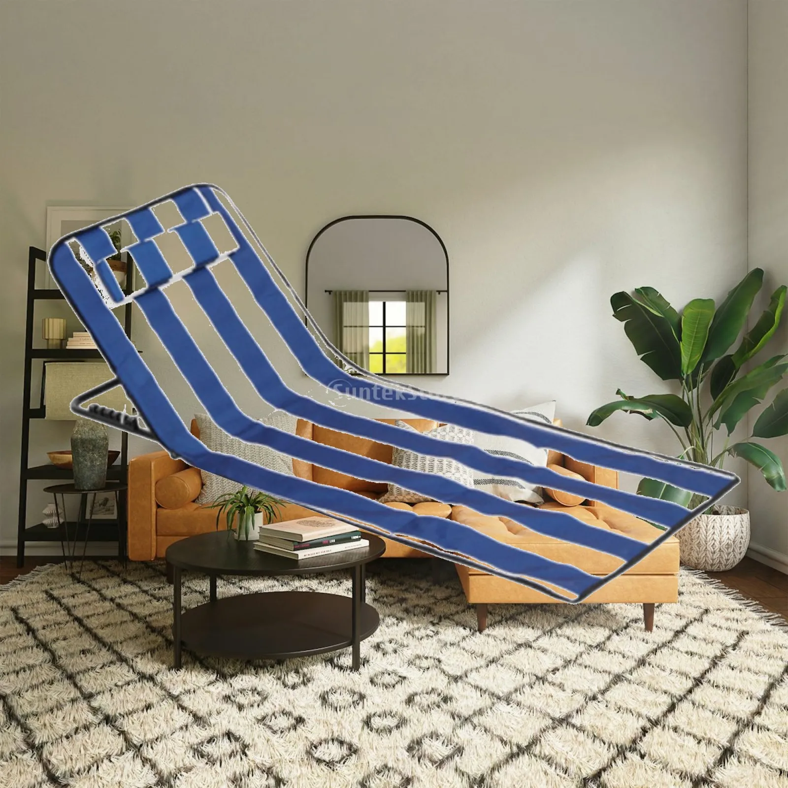 Folding Beach Chair with Adjustable Backrest, Lounge Chair Lying Mat Beach Seat Cushion Beach Lounger for Hiking