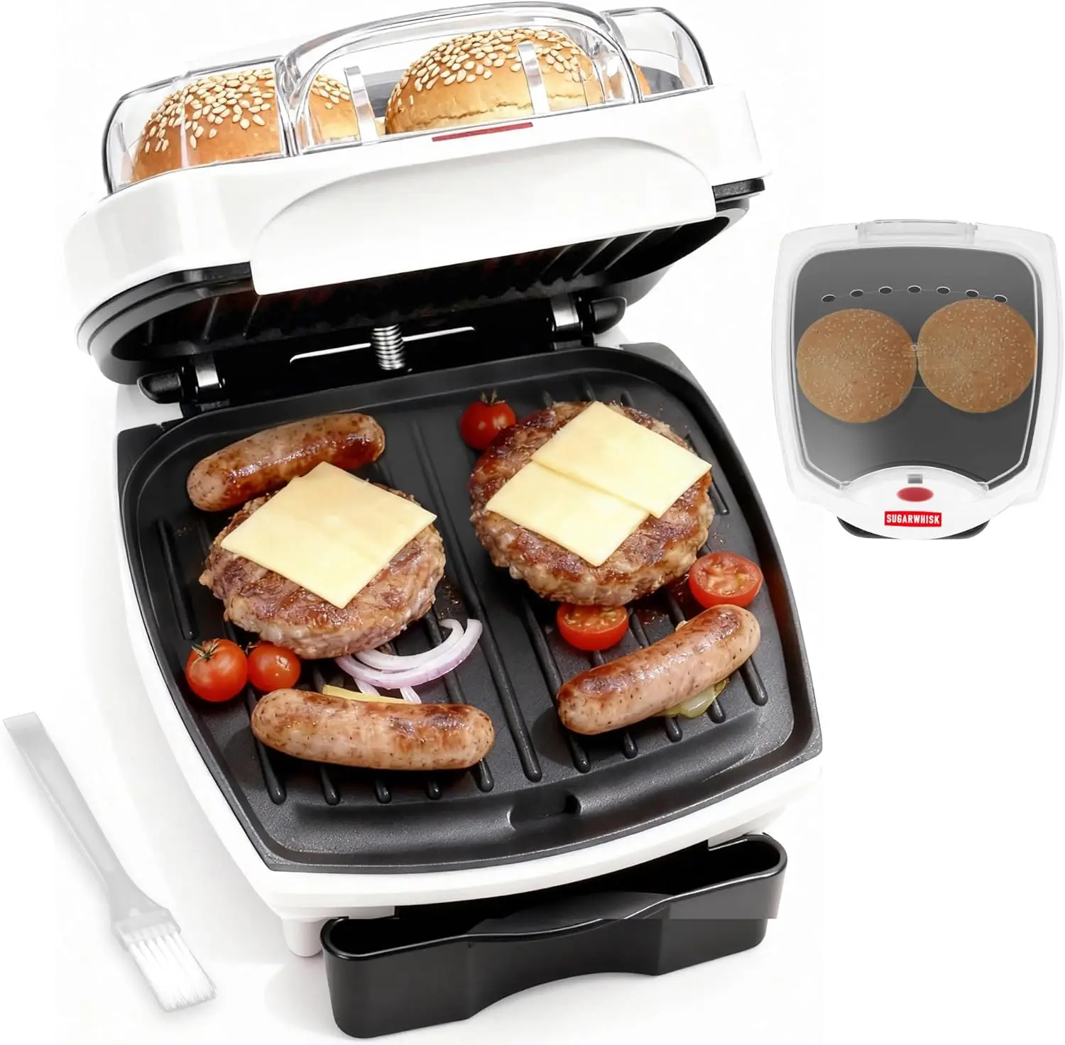 

2 In 1 Hamburger Grill Maker, Electric Indoor Grill and Panini Press with Non-stick Grill Plates, 1200W, Easy to Clean and