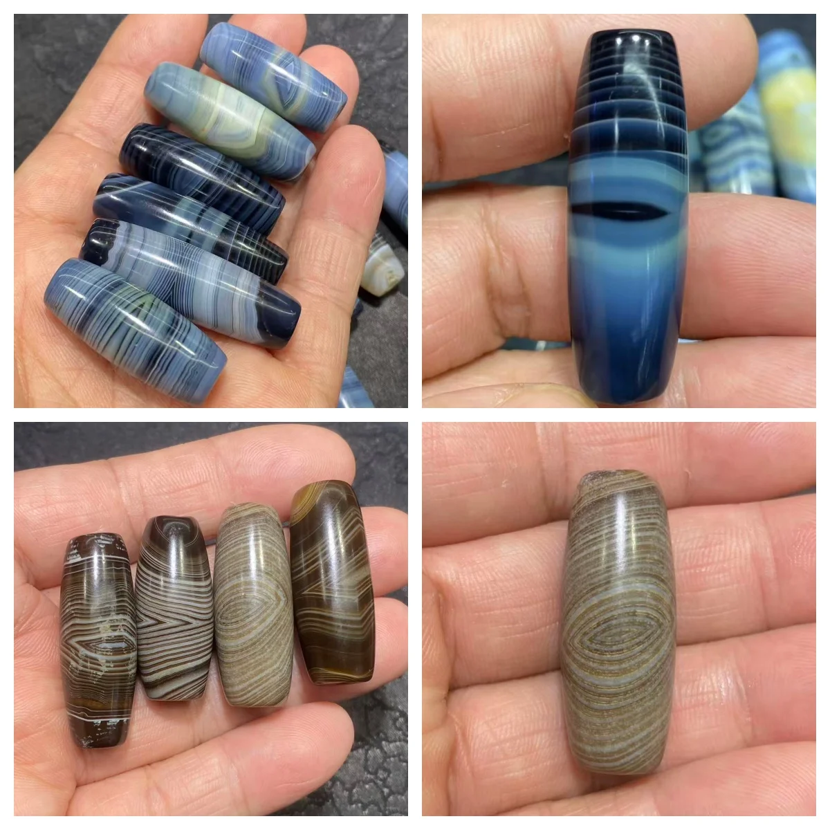 

1 шт./лот, натуральные бусины Дзи из агата с синими прожилками Hualin (Гуанчжоу), агат с прожилками цвета молочной кожи, россыпные бусины оптом