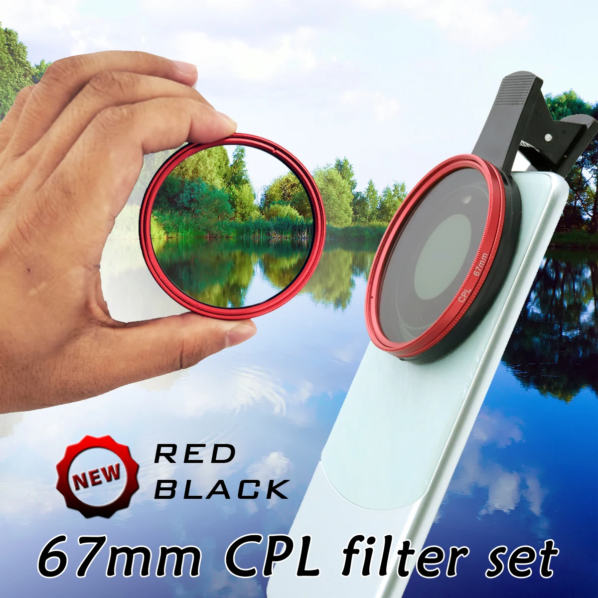 

67mm Red/Black CPL Filter set Clip-on Phone Double-Sided Multi-Coated SLR Lens Grade Optical Glass Mobile Phone Lens Accessories