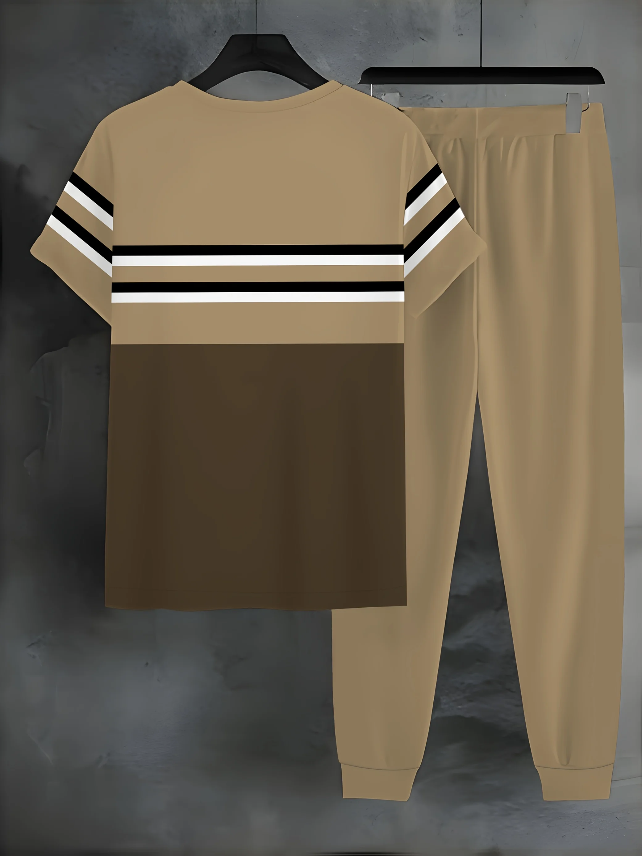 بدلة رجالية صيفية جديدة 2025 غير رسمية عصرية ومريحة وناعمة ثلاثية الأبعاد مخططة مطبوعة قابلة للتنفس