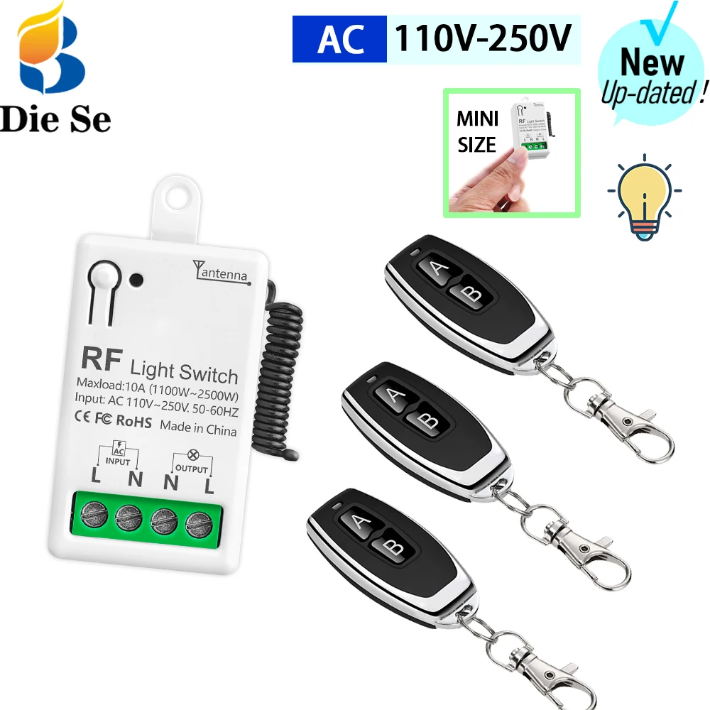 RF433Mhz Bezprzewodowy zdalnie sterowany włącznik światła 110V 220V 10A Przekaźnik Mini Moduł Zasięg sterowania 50M Nadajnik do lampy Wentylator LED