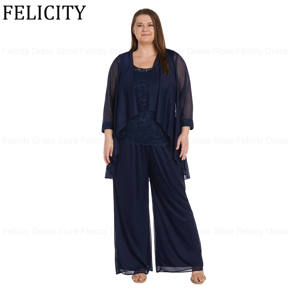 Zweiteiliger Plus Size Mutter der Braut Kleid 2024 Overall mit Jacke Hochzeits gast Kleider Spitze Perlen Hosenanzug boden lang