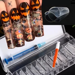 1box Transparent Medium Coffin Water Injection Clear Glaze False Fake Nail Tip New Fashion Clear Square Press On False Nail Tips