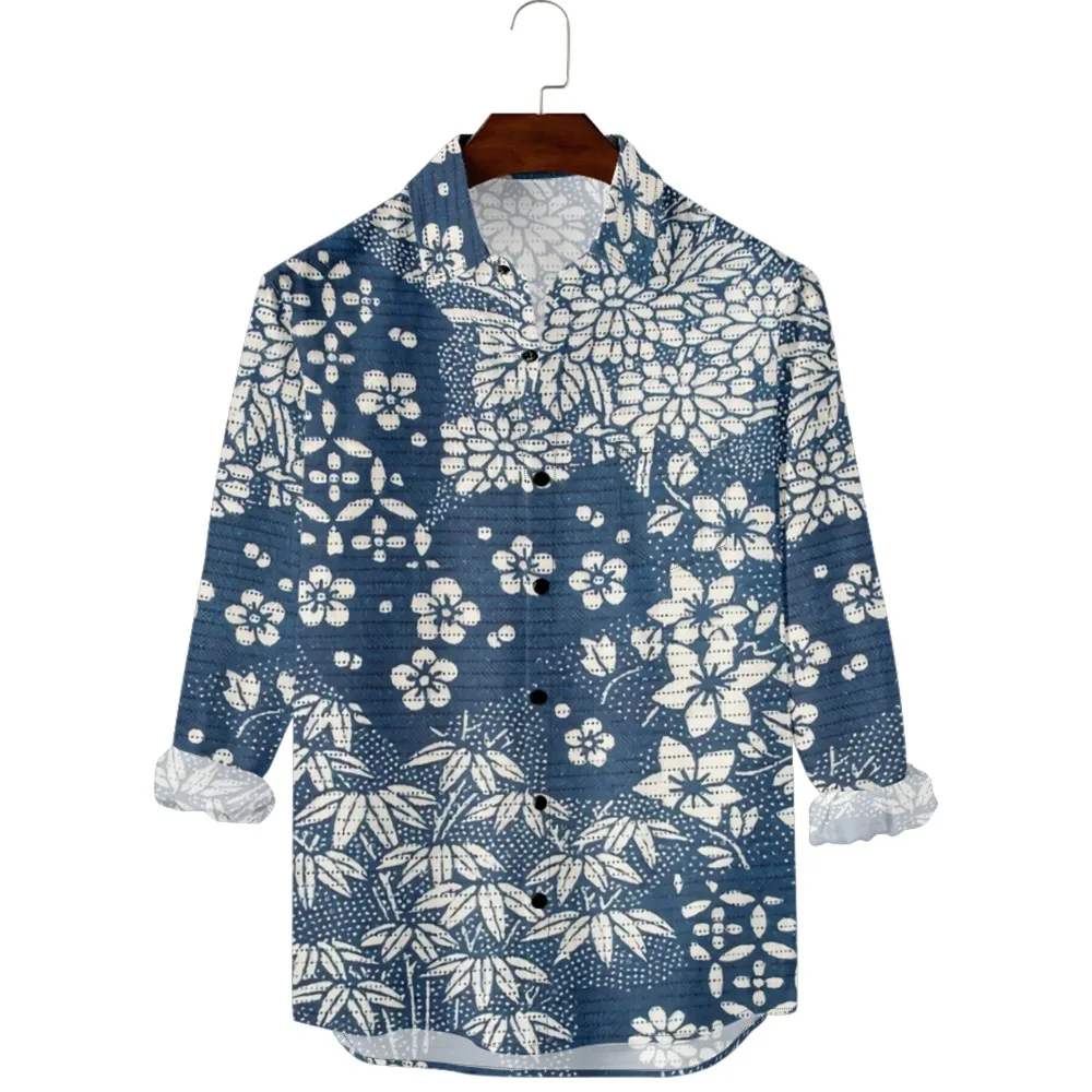 Hawaiian Button Up Shirts Flower Daisy Chartreuse Green Printed Full Sleeve Casual Men Vacay Beach Parties Travel Poolside Shirt