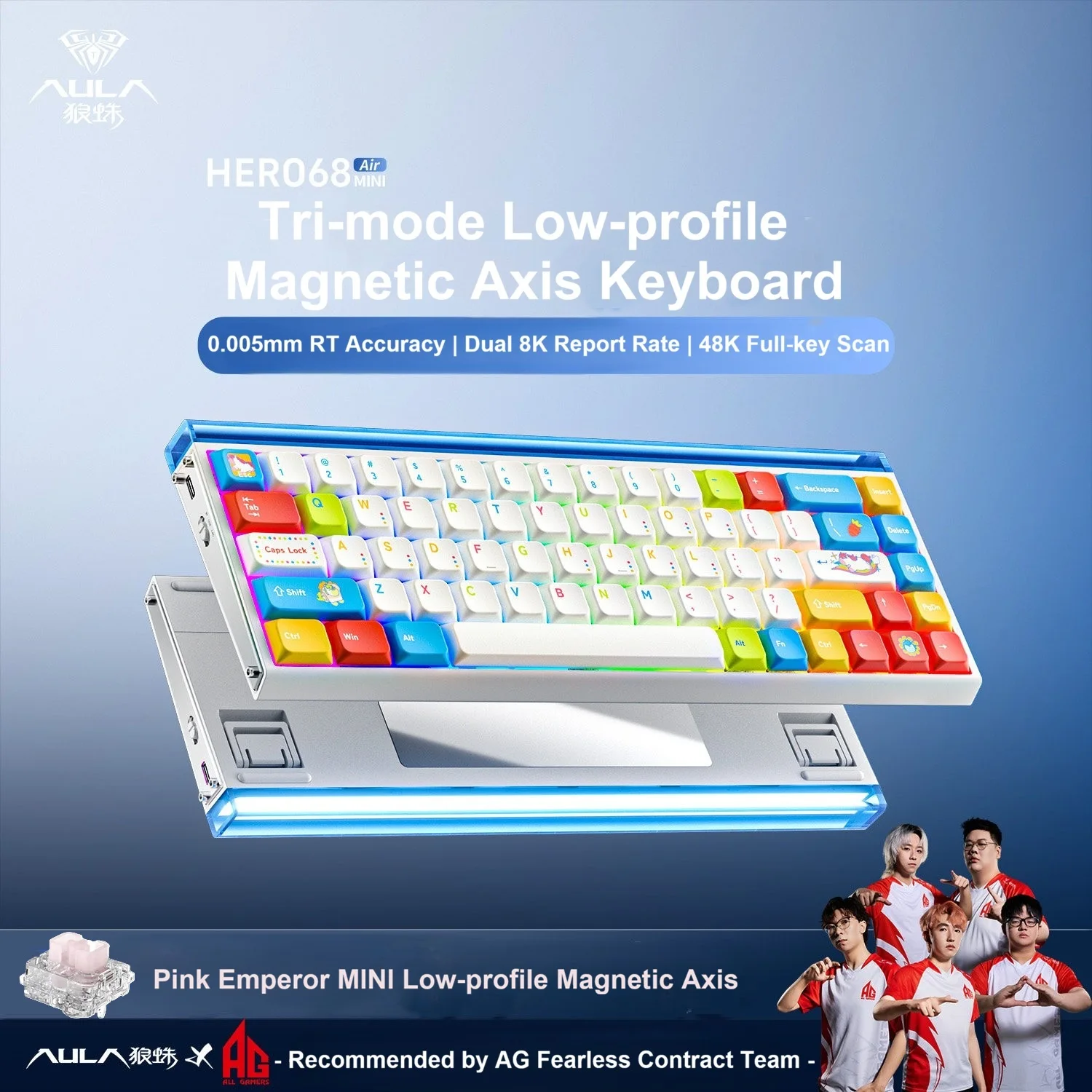 AULA HERO 68 Mini Air Magnetic Switch Keyboard Tri-Mode Wireless RGB 8K Polling Rate Low Latency Gaming Keyboard 68 Keys for PC