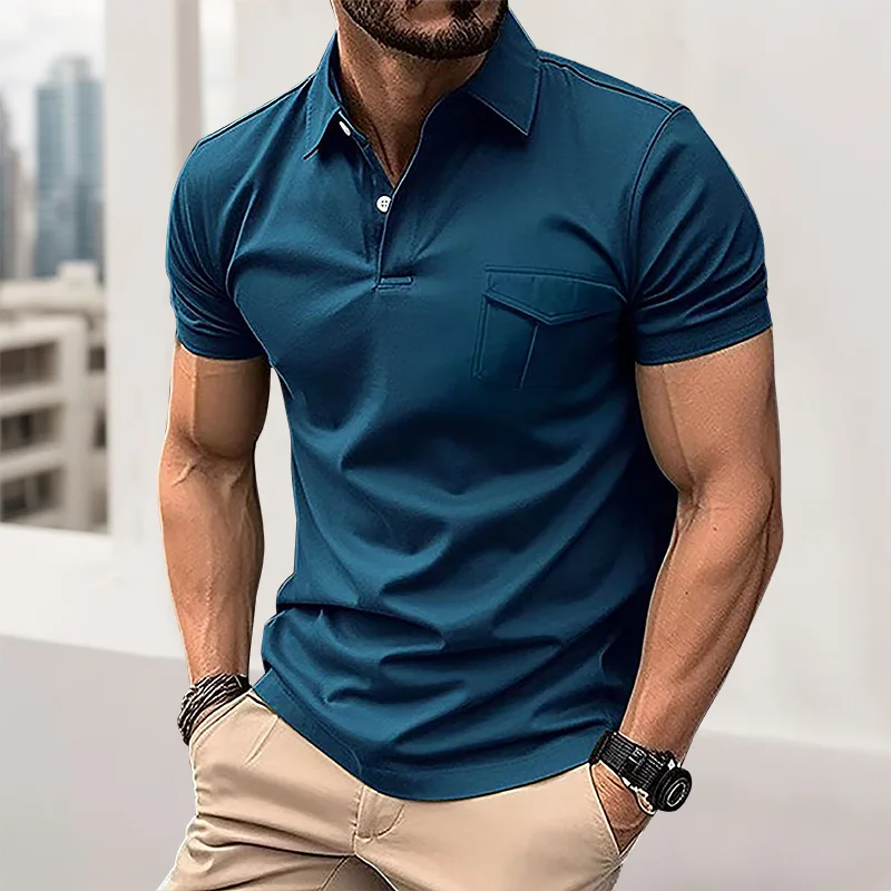 Summer men\'s short sleeved polo shirt business office lapel shirt Men\'s sports and casual top European and American plus size