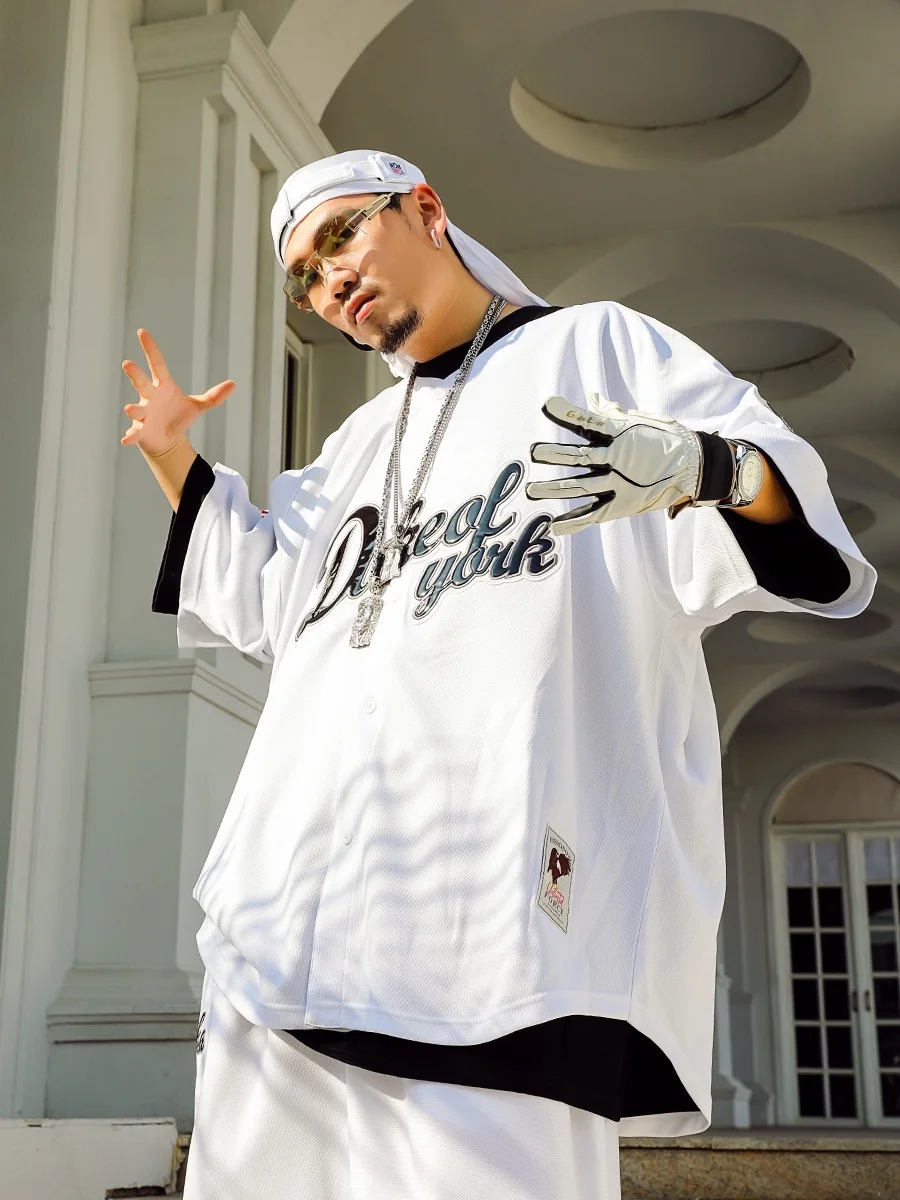 

ACUSA Sports American Style Loose Baseball Jersey Open Cardigan T-Shirt Breathable Polyester Fiber Short Sleeve Men's Top