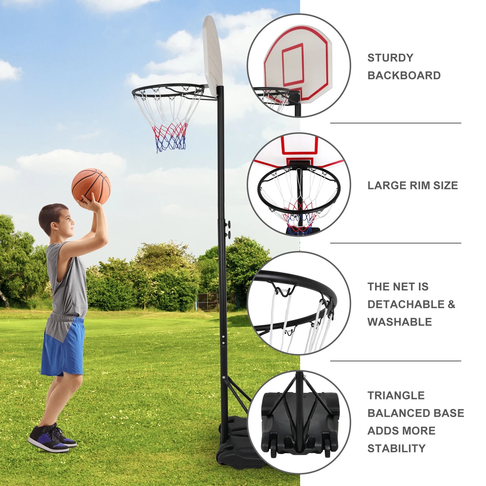 Portable Basketball Hoop Outdoor Goals Backboard System Adjustable Height 5-7 FT view 4