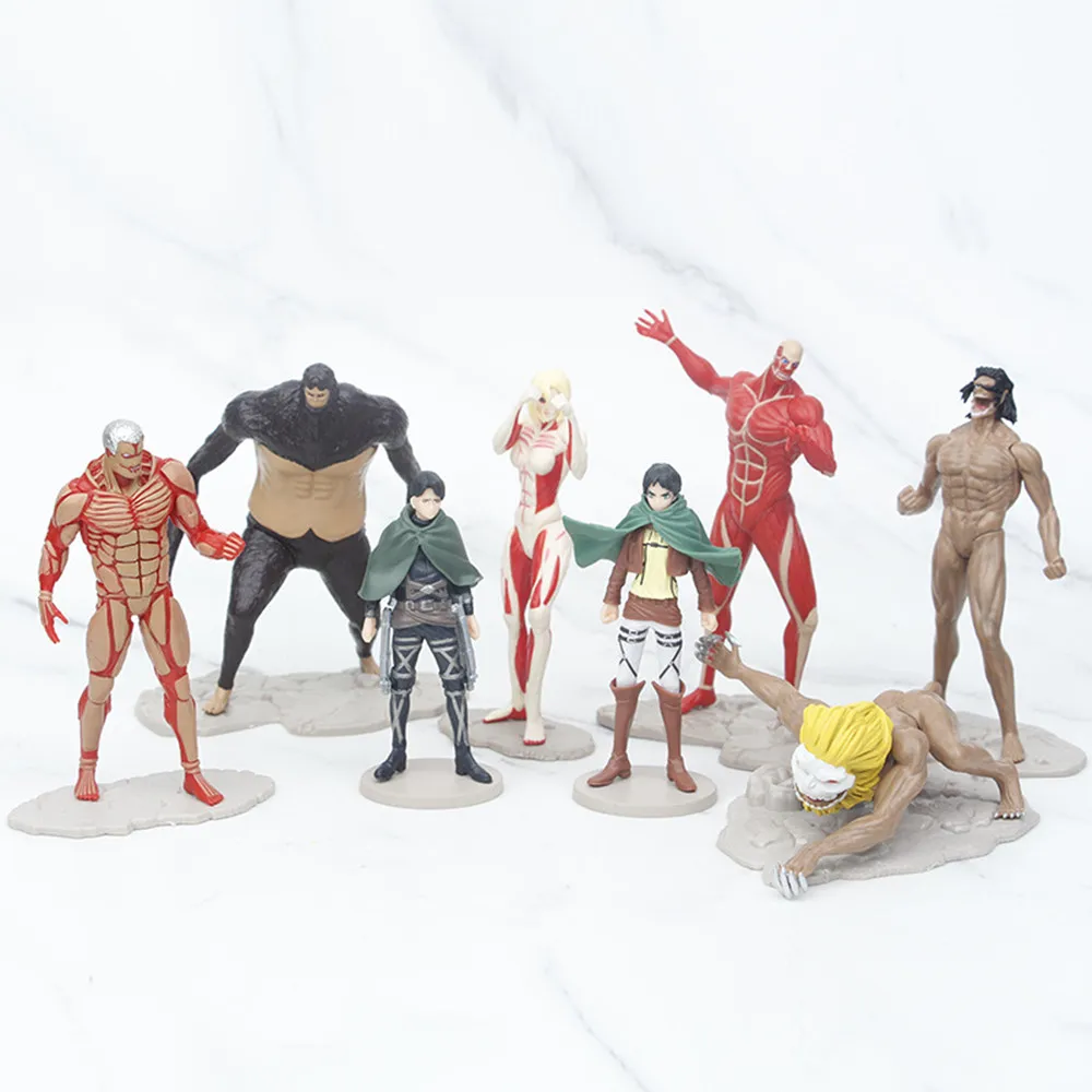 8pcs/lot Anime Attack on Titan Figures Beast Colossal The Founding Armored Titan Action Figure PVC Collection Eren Figure Toys