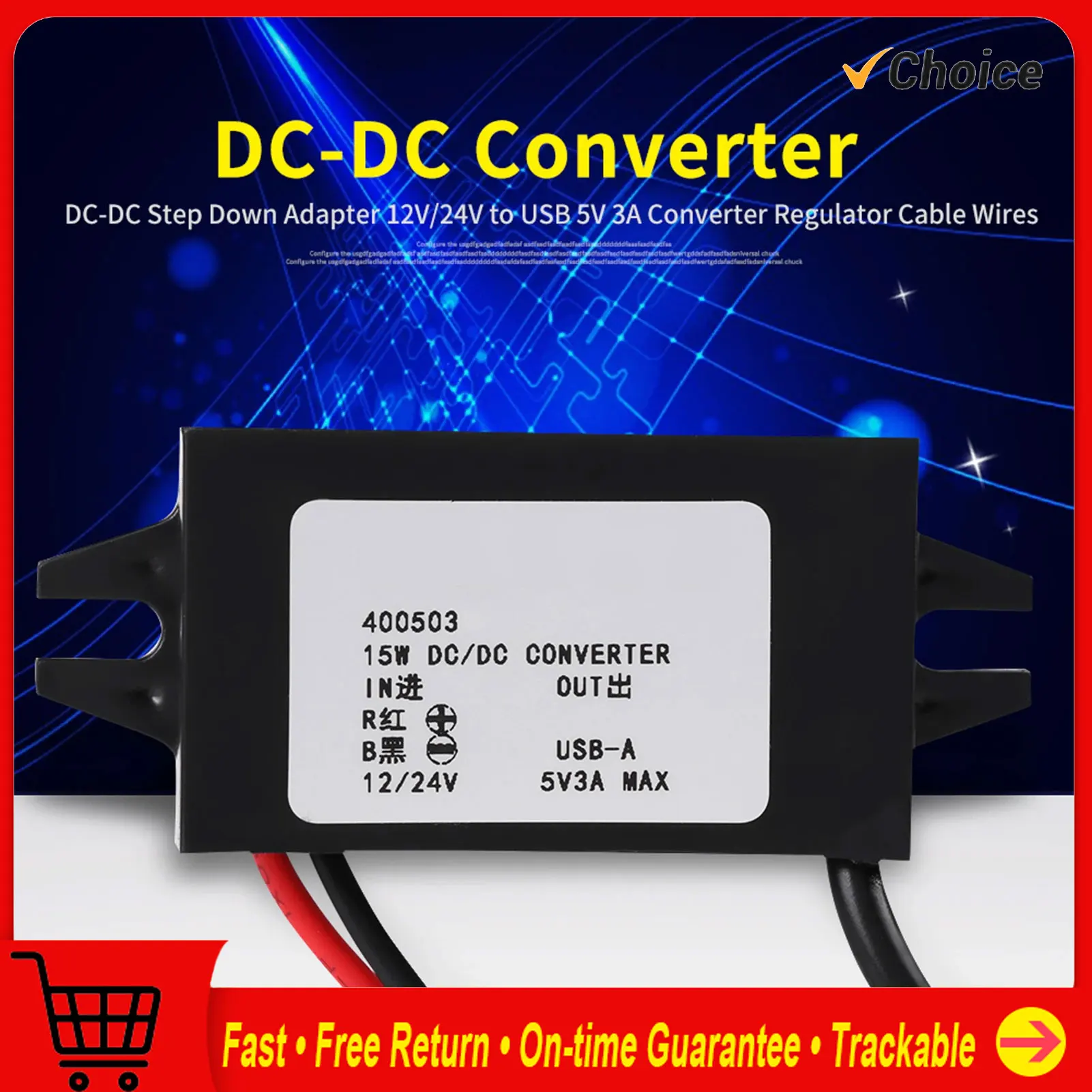 

DC-DC Buck Adapter 12V/24V to USB 5V 3A Converter Regulator Cable Wires DC-DC Converter Regulator DC DC Converter Step Down