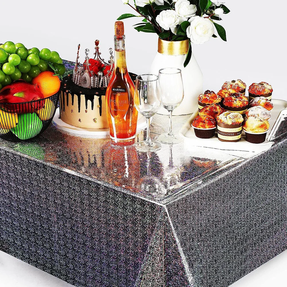 1-10Pack Iridescent Shiny Disposable Laser Rectangle Table Covers Plastic Tablecloths Birthday Party Decor Christmas 108×54inch
