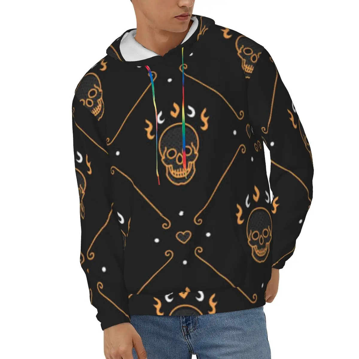 

Gold Skull Heart Men's Hoodies Spring Autumn Male Casual Hoodies Sweatshirt Tops