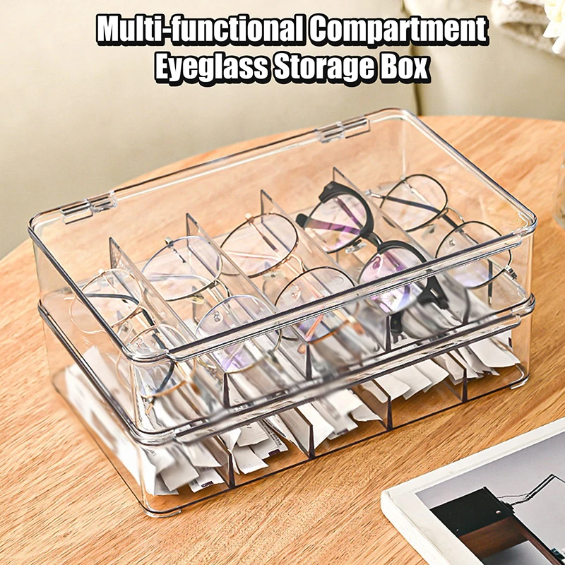 New Multifunctional Transparent Glasses Storage Box 5 Grids Devided Sunglass Organizer Dustproof Eyeglasses Container