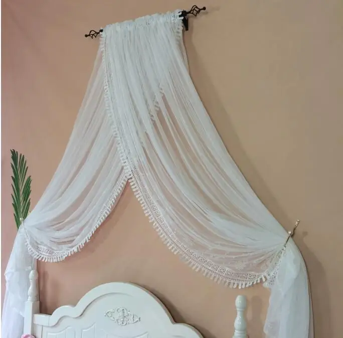 One line art pole bed curtain embroidery, ancient style French white embroidery yarn, bedroom decoration background