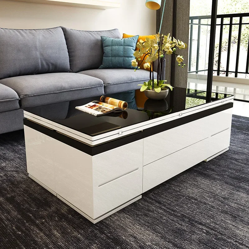 Retractable Storage Coffee Table Drawer White European Style Coffee Table Design Unique Mesa De Centro Sala Home Furniture