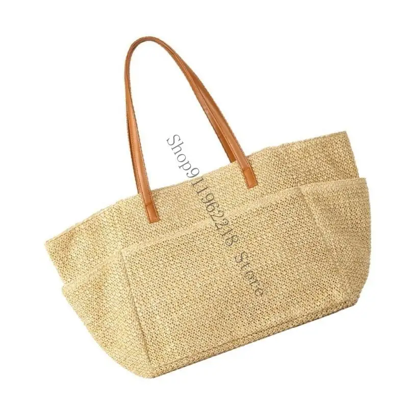 

Women's Casual Beach Straw Shoulder Bag Large Woven Handbag for Summer Vacation Underarm Bags with Multi Pockets 066F