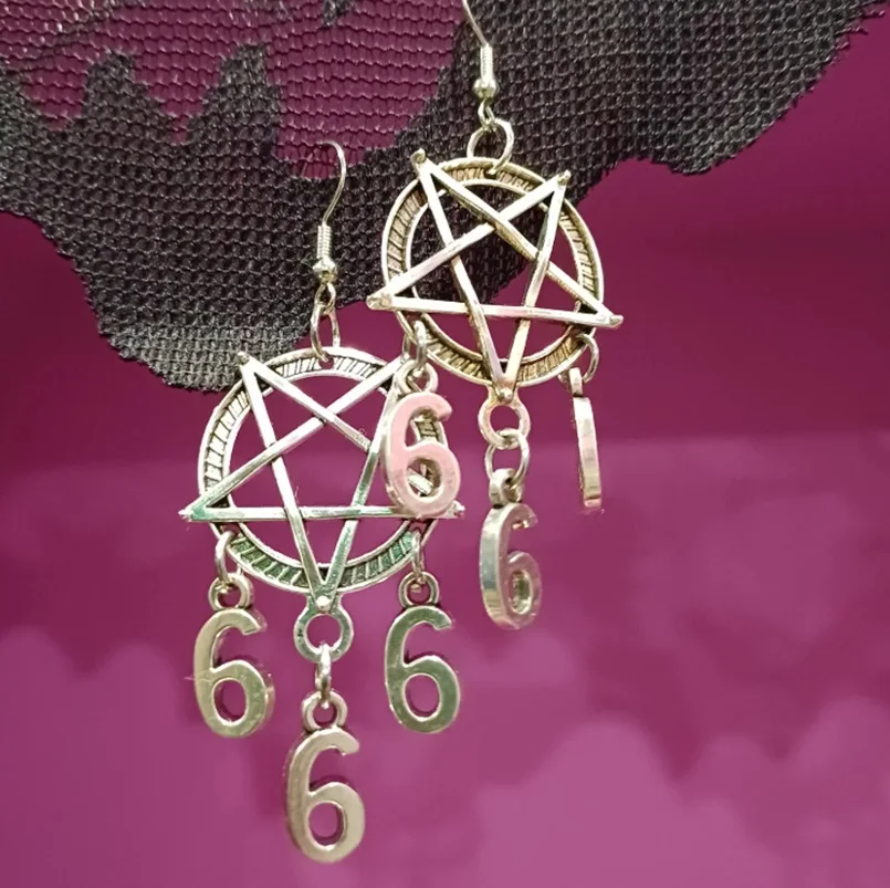 

Pentagram 666 earrings, Gothic jewelry, retro, Pagan, witch accessories, hippie, Y2k accessories,alternative,ear hooks For Women