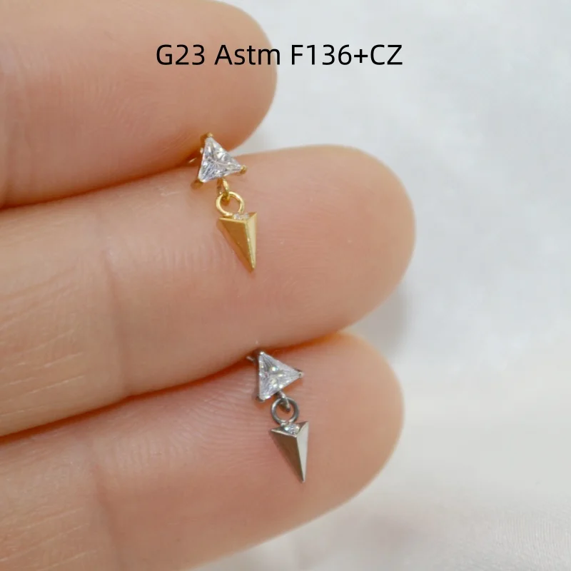 Lot10pcs Body Jewelry G23 Titanium Piercing Astm F136 Triangle CZ  Lip Labret Bar Ear Helix Tragus Rook Bar Piercing Jewelry