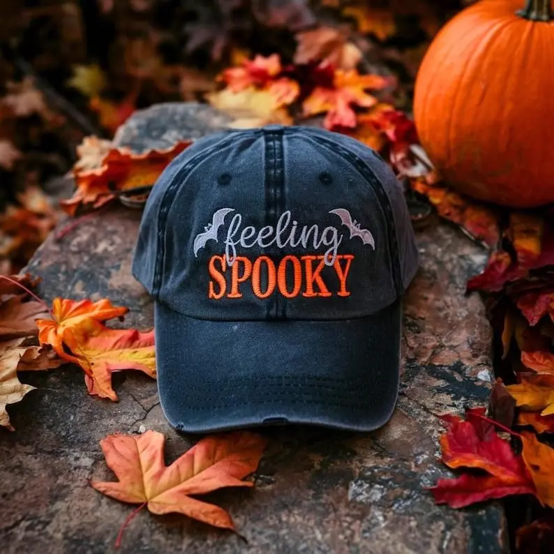 

Feeling Spooky Embroidered Baseball Cap, Salem Witch Embroidery Washed Hat, Spooky Season, Cute Fall Cap, Halloween Gift, Hallow