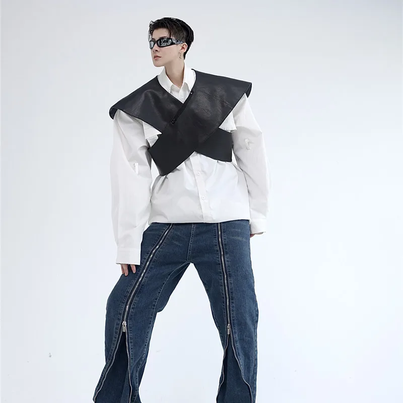 

Модный мужской жилет из ПУ с креплением на липучке, повседневный, свободного кроя, на все сезоны, стильный жакет