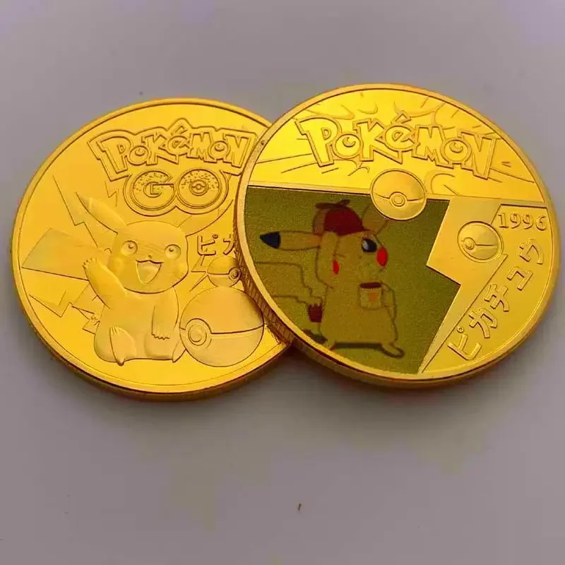 2023 Exquisite Pokemon Coin Collection Kawaii Pikachu Mewtwo Eevee Patterns Gold Plated Color 27 Patterns Anime Pokemont Gifts