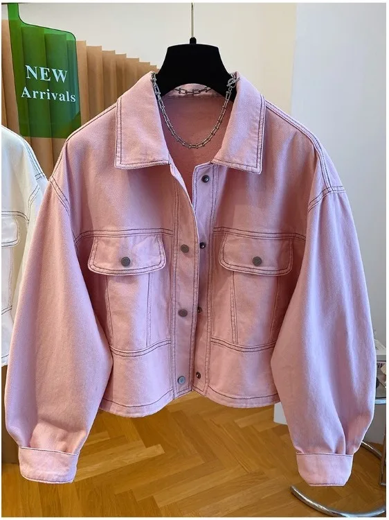 سترة نسائية فضفاضة غير رسمية من قماش الدنيم لربيع وخريف جديد ملابس عمل من القطن والبوليستر المقاوم للتشوه #3