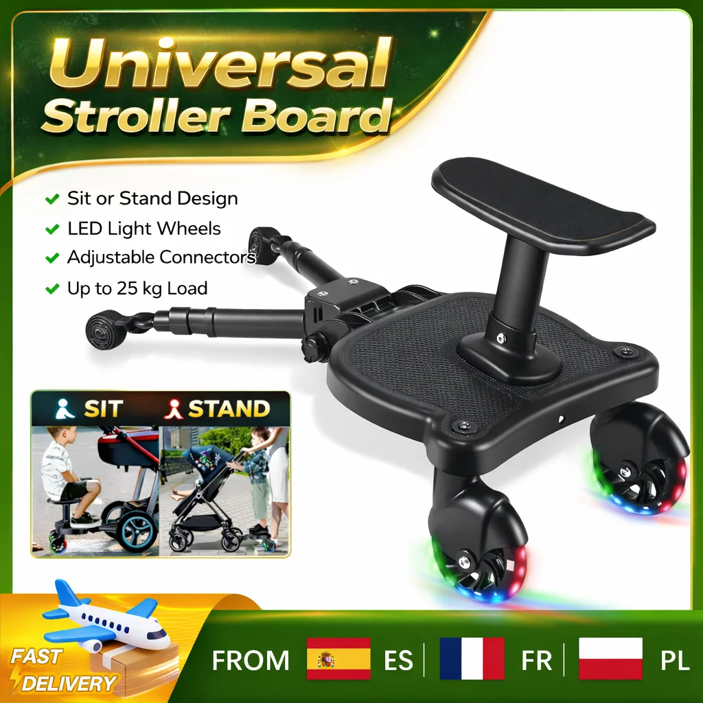 Universelles Kinderwagenbrett mit Sitz – Verstellbares Buggy-Aufsitzbrett für Kleinkinder, zum Sitzen oder Stehen, 25 kg Tragkraft