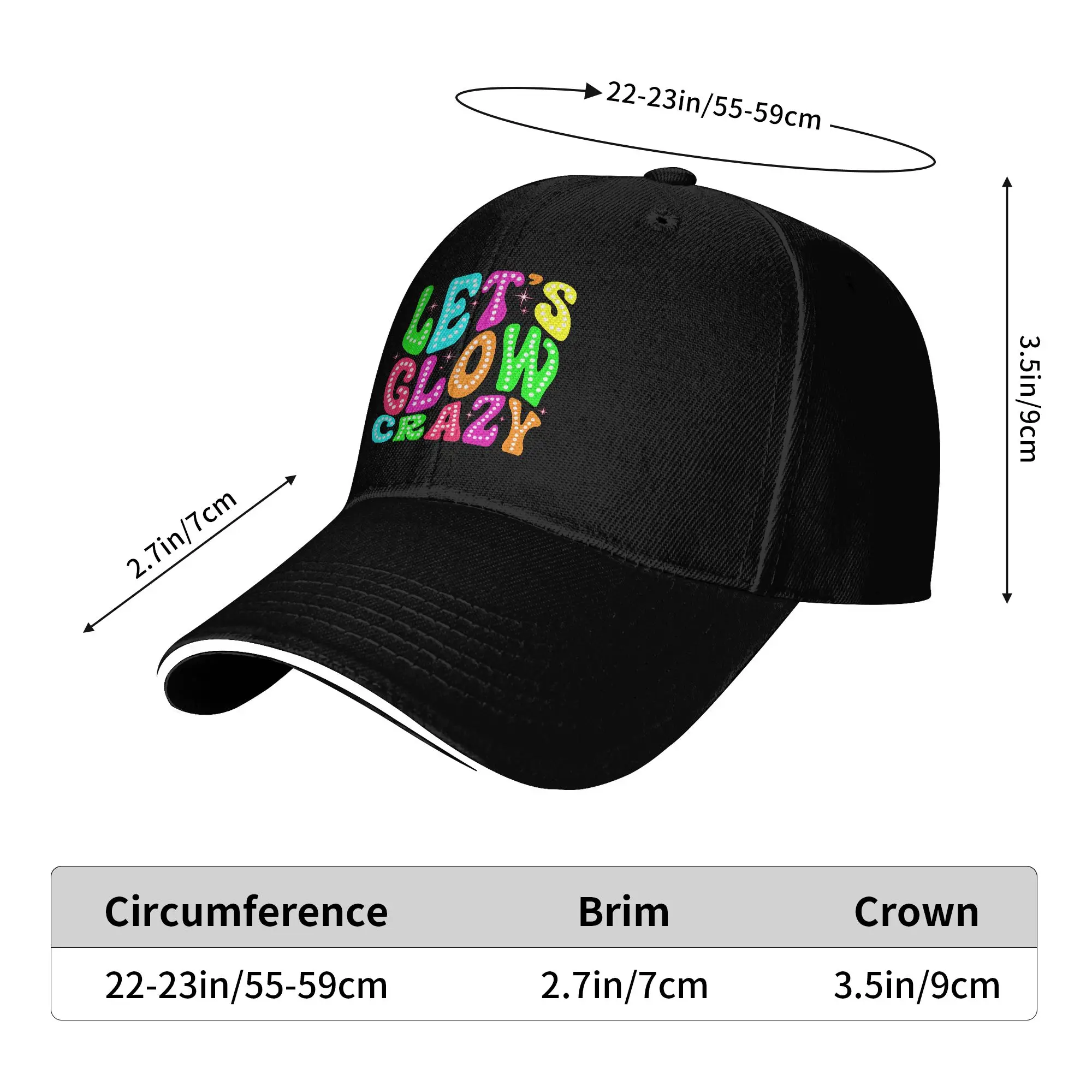 Lets Crazy Retro Colorful Glowing Baseball Cap  y2k Cute Hip Hop Hats Summer Women Men Kpop Rock Snapback Cap