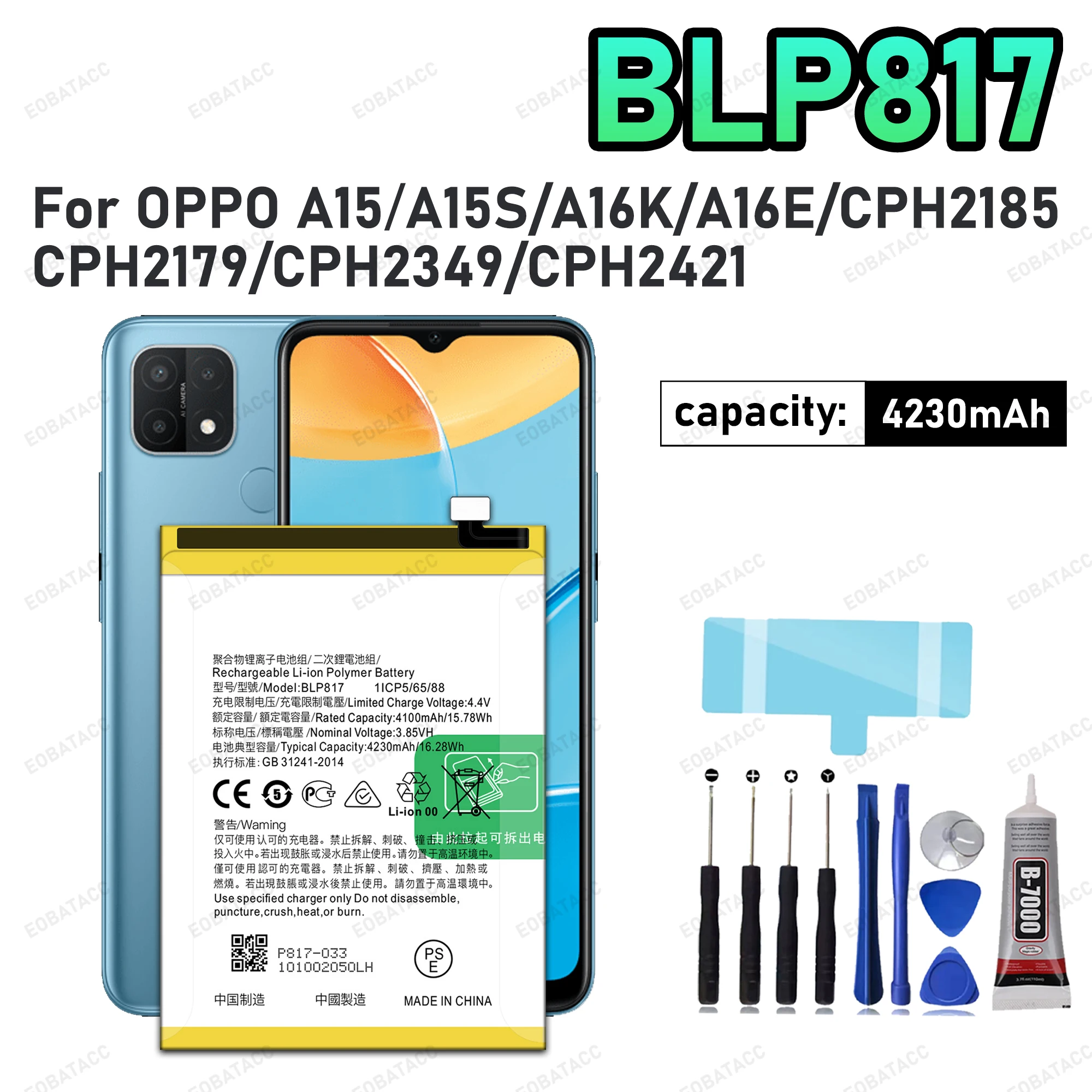 

100% новый высококачественный аккумулятор BLP817 для OPPO A15/A15S/A16K/A16E/CPH2185/CPH2179/CPH2349/CPH2421, аккумулятор для мобильного телефона + бесплатный инструмент