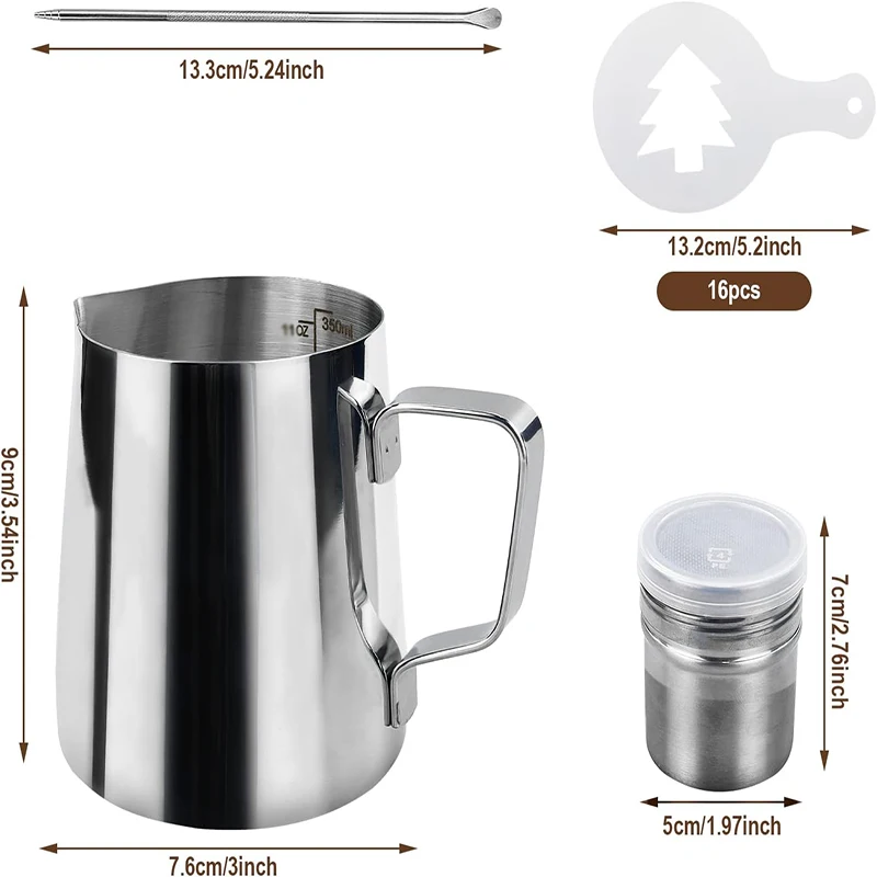 Pichet à mousse de lait 350ML pichet à mousse en acier inoxydable ensemble de tasses à café pichet à lait Latte Barista pour Machine à café