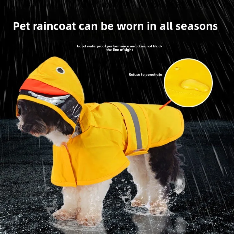 

The pet raincoat can be used to cover the tail of medium and large dogs. The dog raincoat has reflective strips
