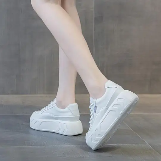 8cm Microfiber Leather Spring Autumn Shoes Chunky Sneakers Platform Wedge Women Casual Shoes Ladies Fashion Skate Boarding - view 4