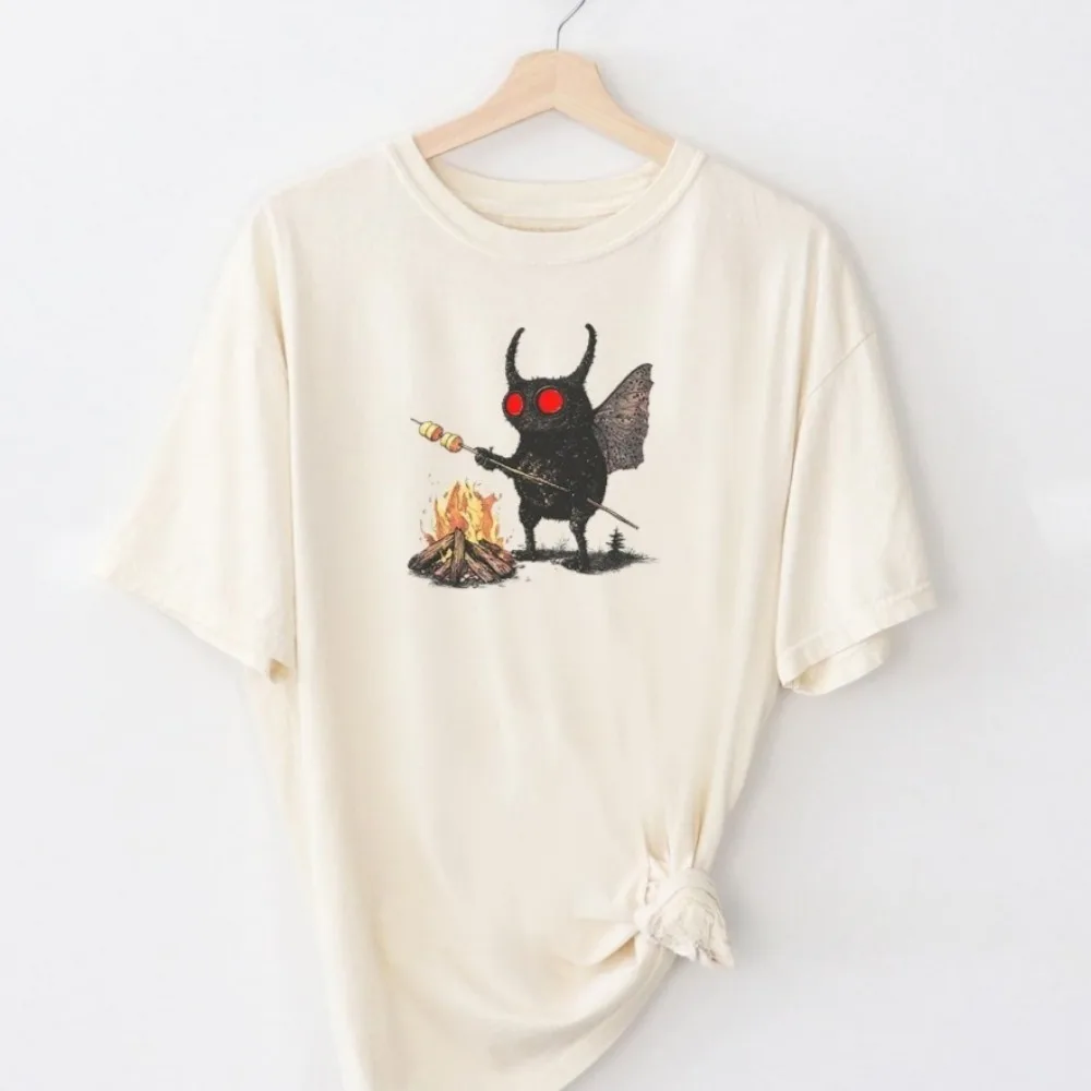 

Mothman Roasting S'mores T-shirt Weirdcore Meme Tee Shirts Tees Weirdcore Meme Unfunny Unhinged Funny Retro Gen Z Weird