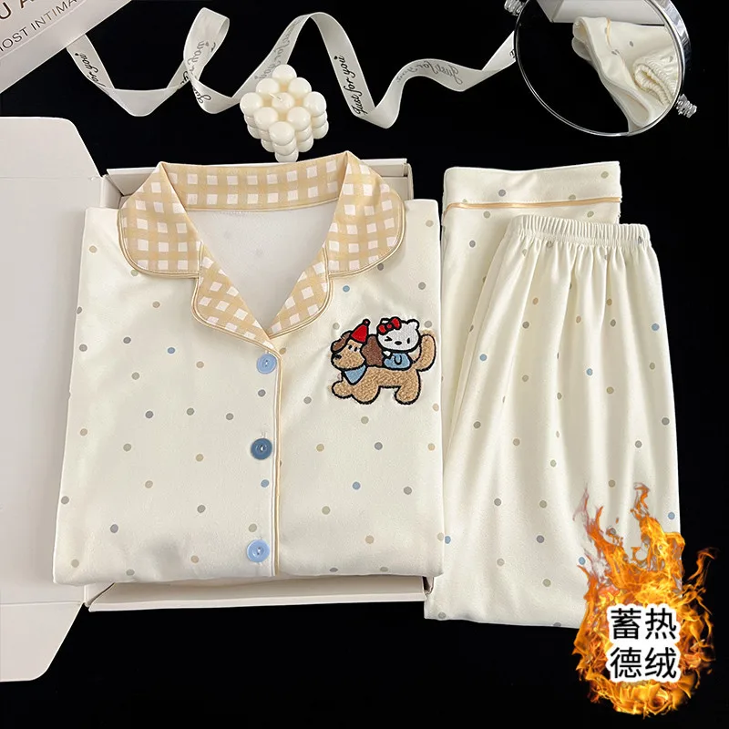 

Kawaii Hello Kitty Children Velvet Fleece Pajamas Anime Girls Fashion Cardigan Soft Cartoon Thin Fleece Autumn Winter Homewear