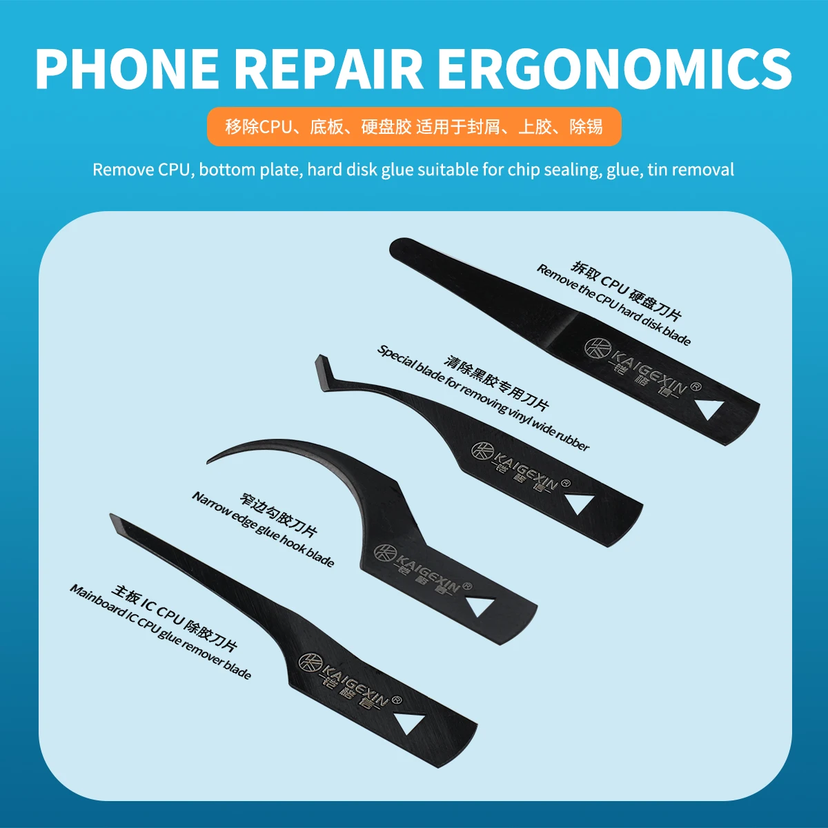 Imagem -03 - Kaivexin Kgx-d11 Reparação de Telefone Celular Preto Cpu Cola Removedor Lâmina Chip Raspador Pry Faca Placa-mãe Chip pá Ferramentas de Desmontagem