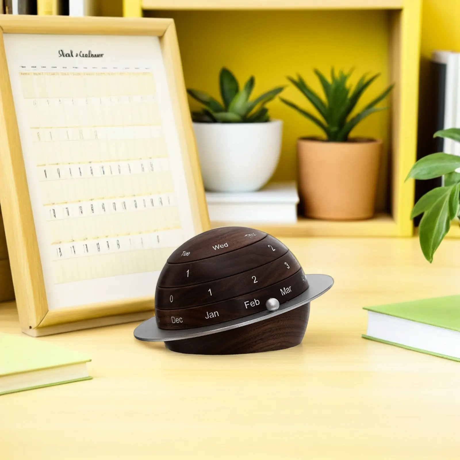 

Vintage Wooden Perpetual Planet Desk Calendar Manual Rotating Rustic Desktop Calendar for Office Home Decor Japanese Retro Style