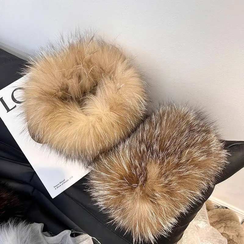 

Women's Fox Fur Scarf Fashion Neck Cover Winter Warm Elastic Headcover fashion Thickened Fur Scarves Real Fox Fur Ring Scarves