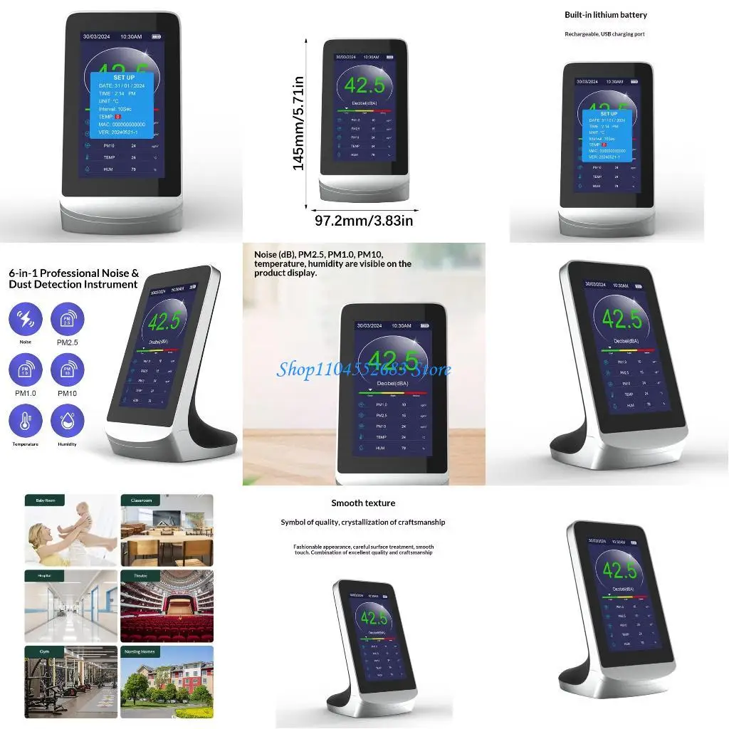 

Y6GD 6 in 1 Digital Decibel Meter 30-130dBA Rechargeable Sound Level Reader for Dust Noise and Environmental Factors